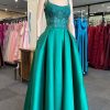 Special Occasion HELLYMOON | Satin Beaded Prom Dress With Pockets Green