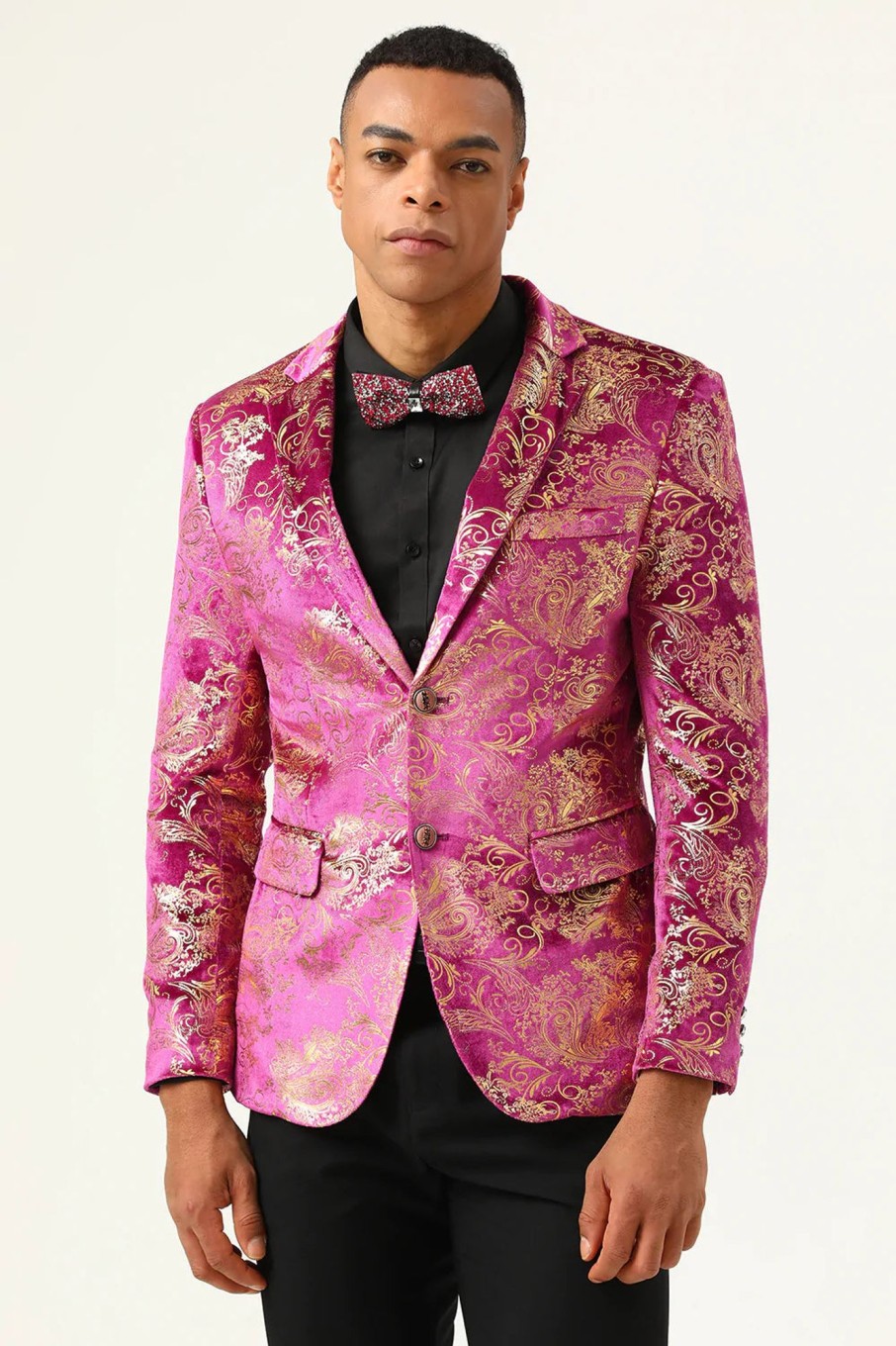 Men HELLYMOON | Notched Lapel Jacquard Men'S Prom Blazer Fuchsia