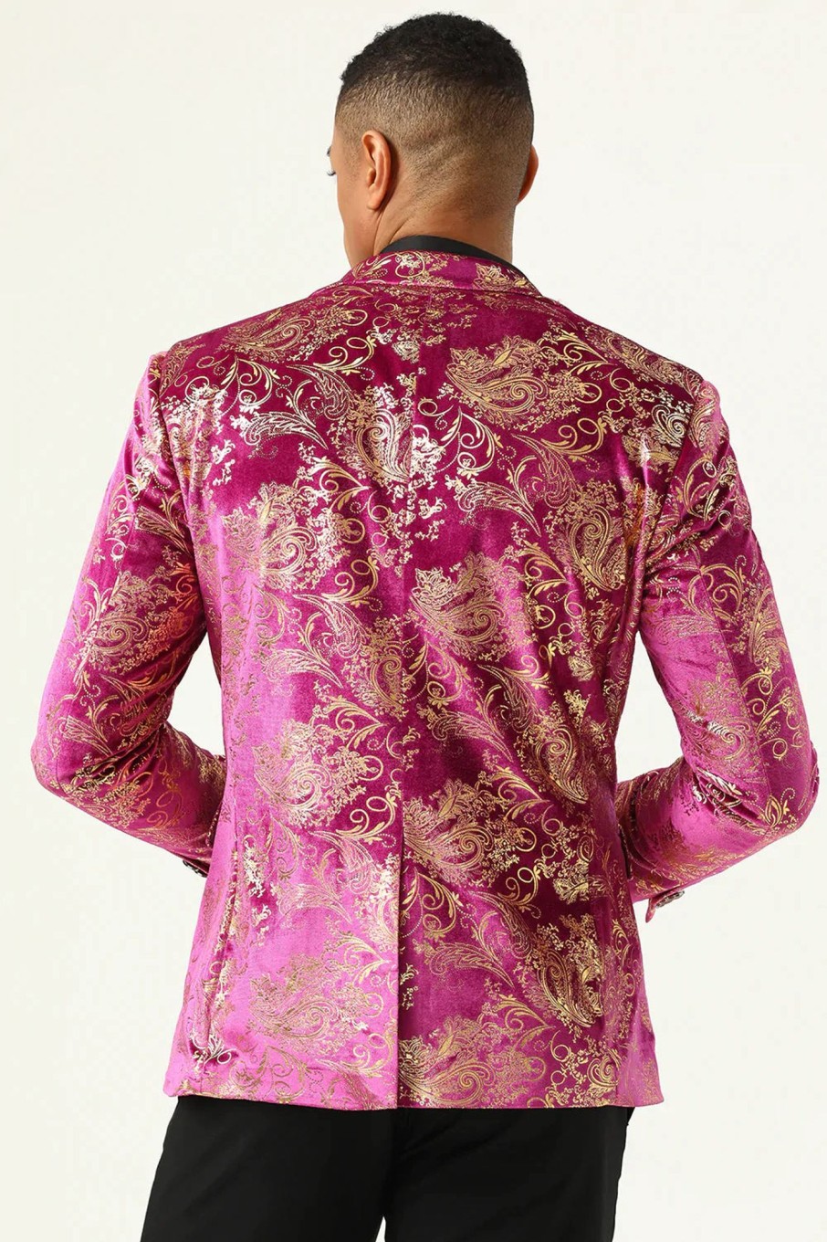 Men HELLYMOON | Notched Lapel Jacquard Men'S Prom Blazer Fuchsia