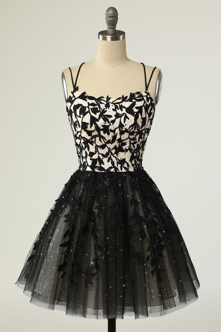 Special Occasion HELLYMOON | A Line Spaghetti Straps Short Homecoming Dress With Appliques Black