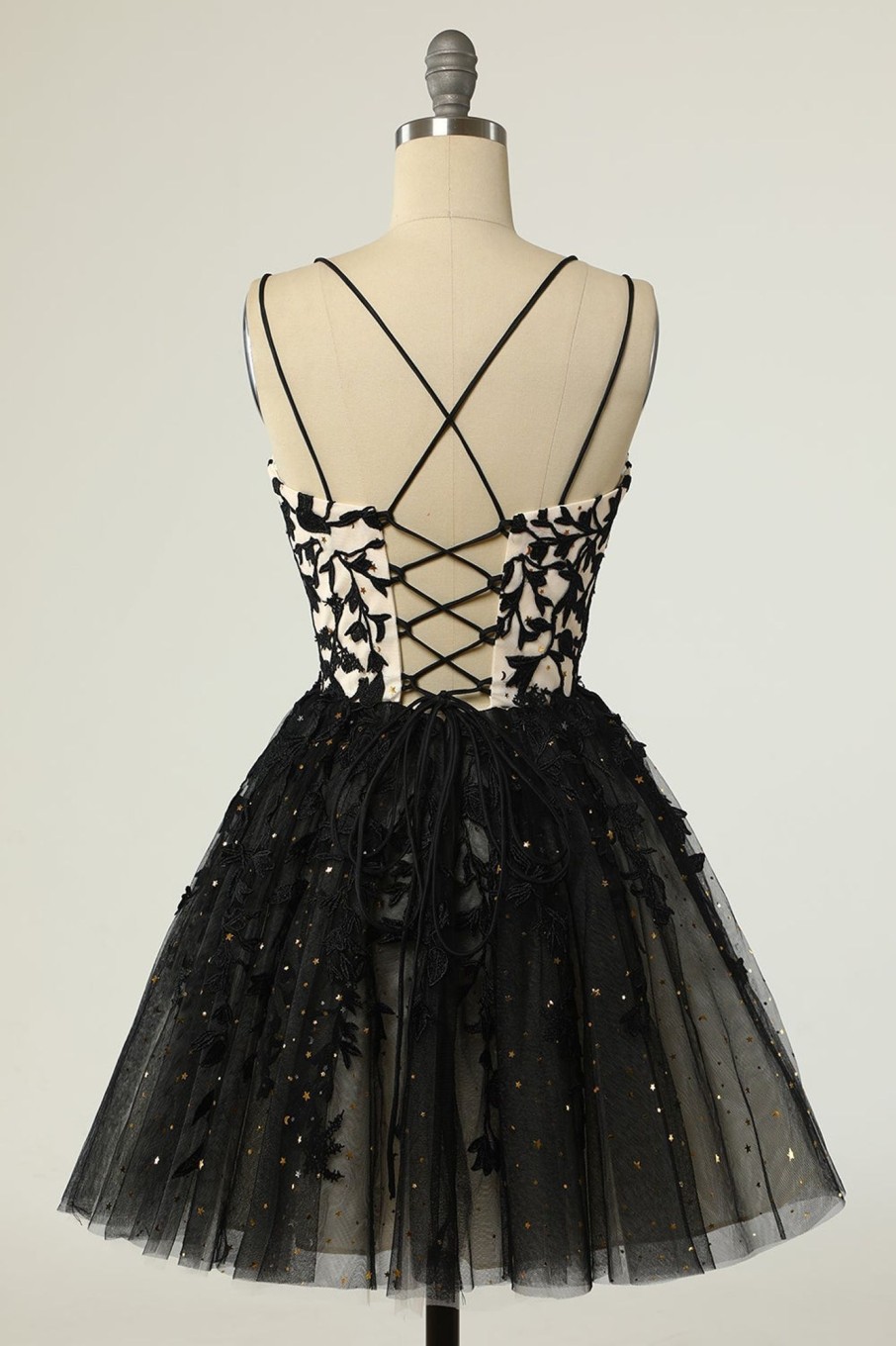 Special Occasion HELLYMOON | A Line Spaghetti Straps Short Homecoming Dress With Appliques Black