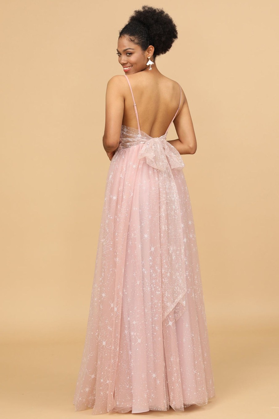 Partywear HELLYMOON | A Line Spaghetti Straps Long Bridesmaid Dress Blush