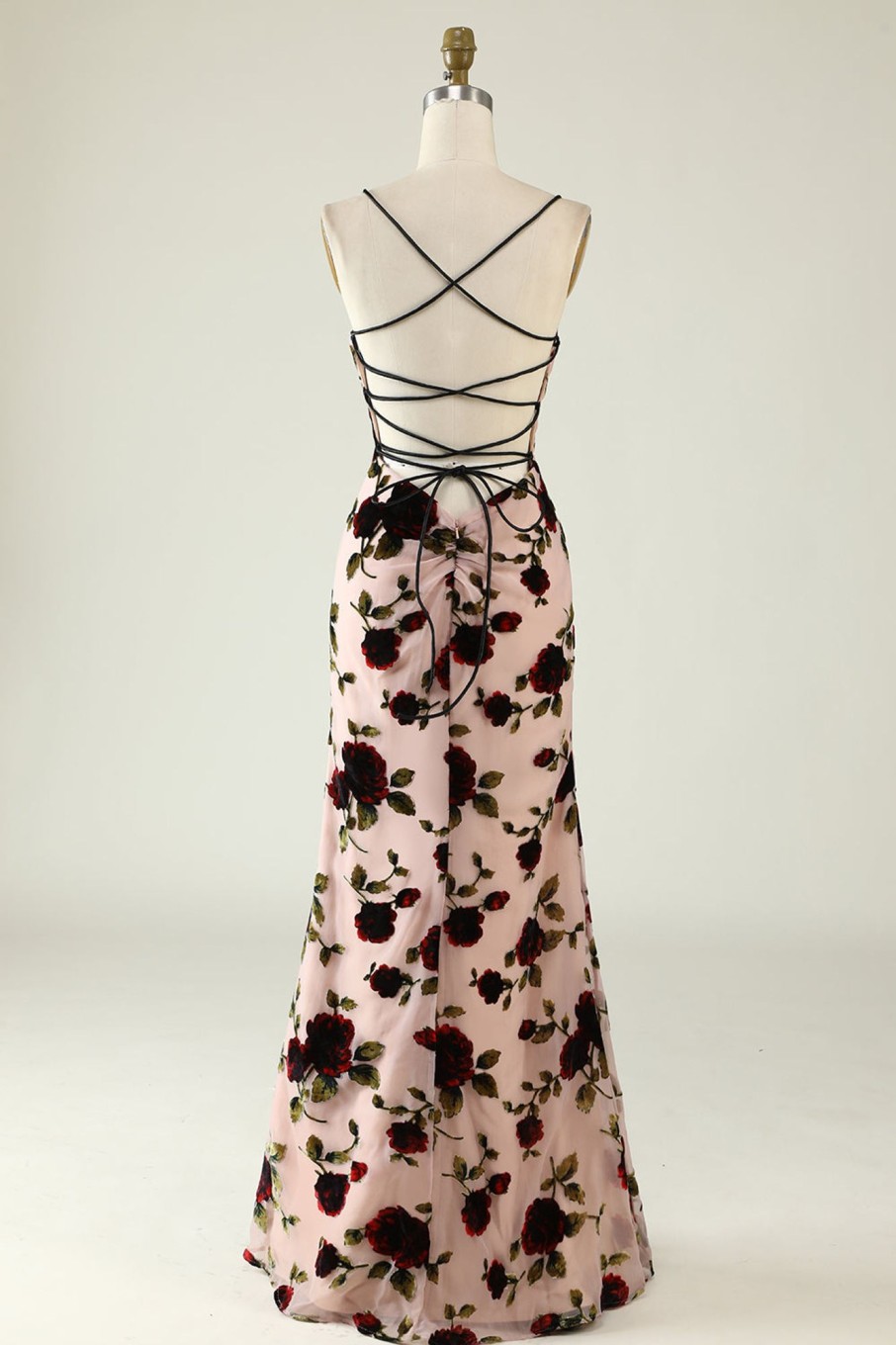 Partywear HELLYMOON | Floral Spaghetti Straps Prom Dress With Lace-Up Back Dusk