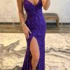 Special Occasion HELLYMOON | Purple Sequins Mermaid Long Prom Dress Dark Purple