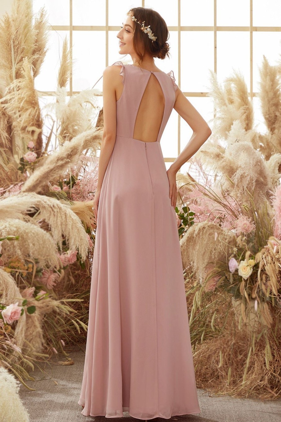 Partywear HELLYMOON | Blush Open Back Chiffon Bridesmaid Dress