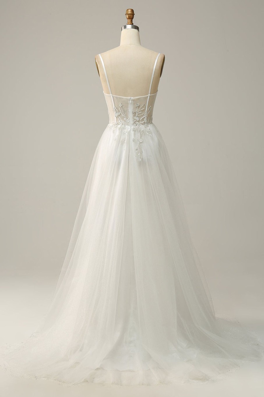 Wedding Dresses HELLYMOON | A Line Spaghetti Straps Long Bridal Dress With Appliques White