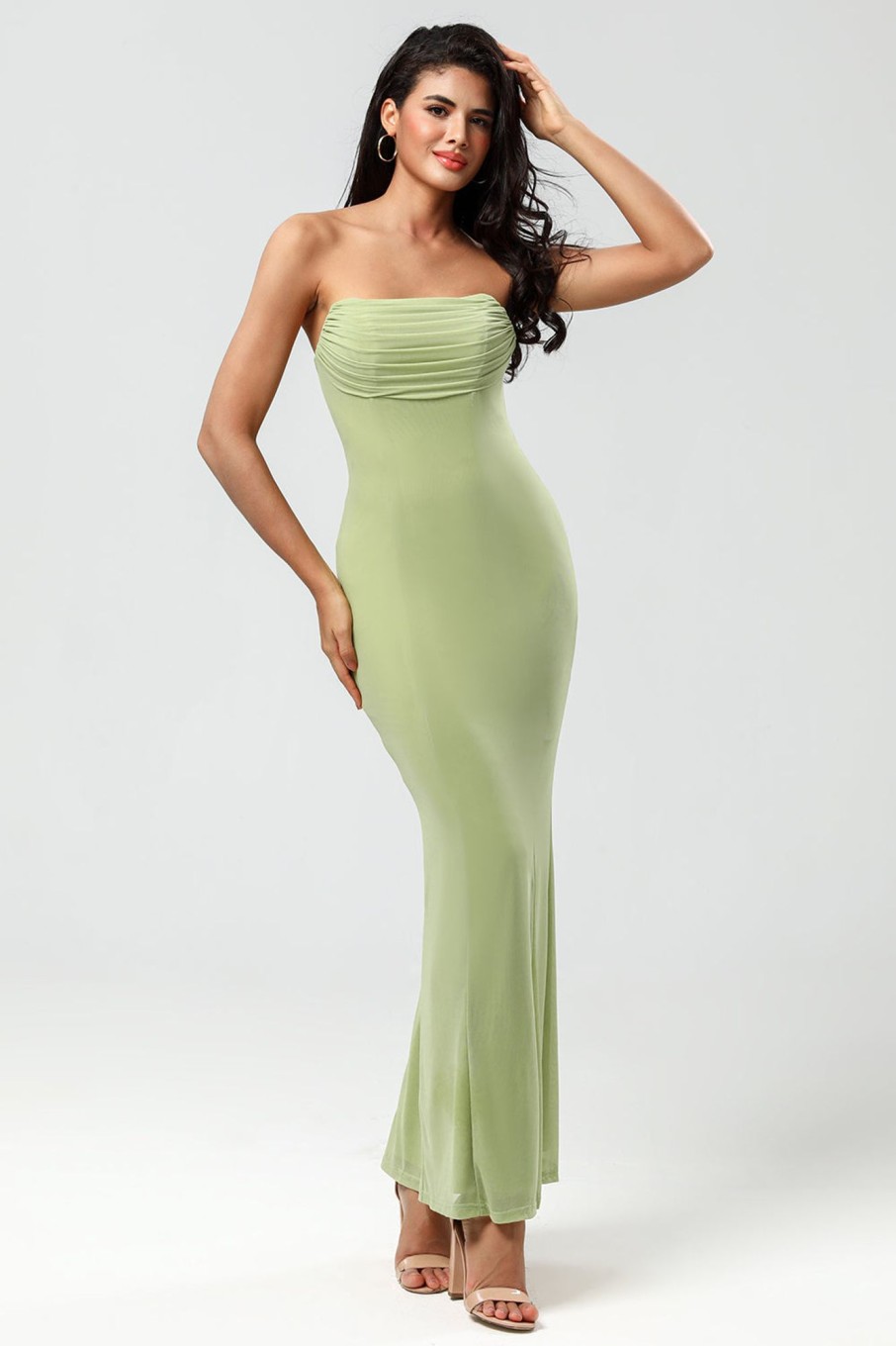 Partywear HELLYMOON | Strapless Mermaid Long Bridesmaid Dress Lemon Green