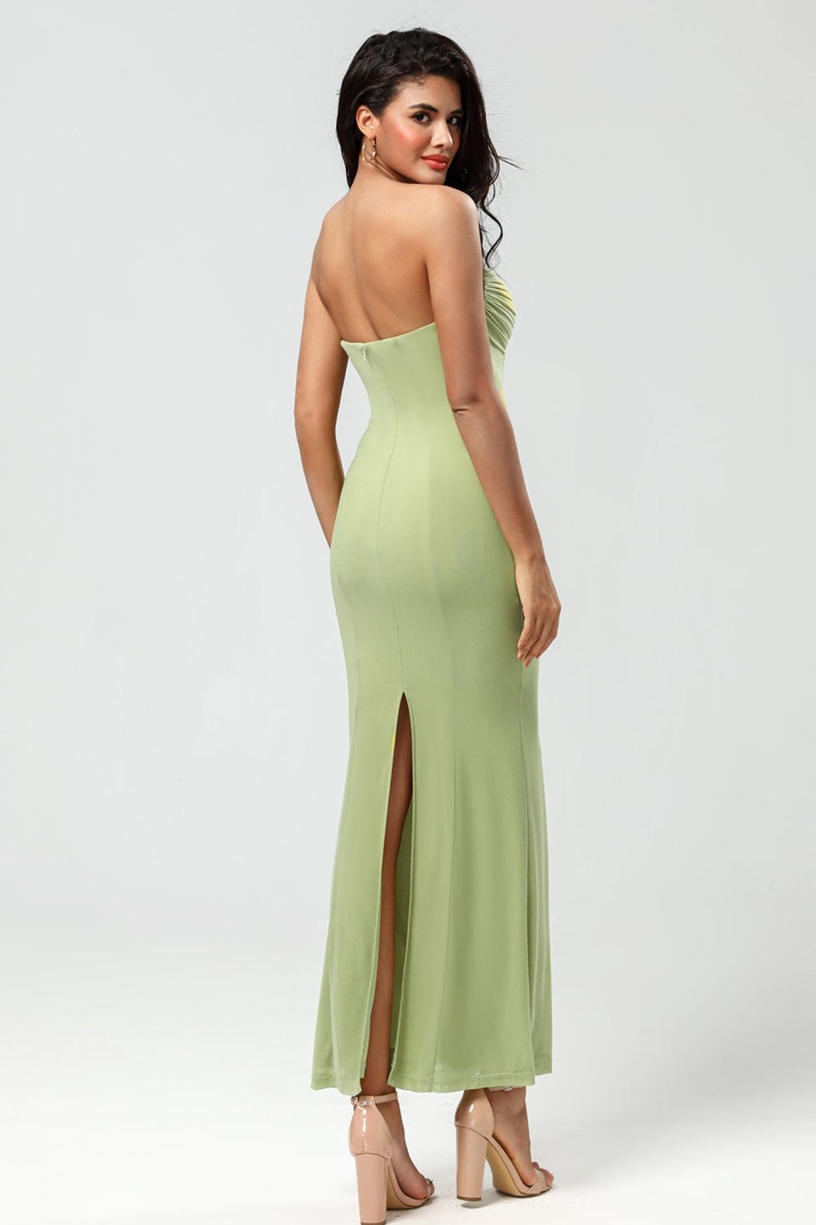 Partywear HELLYMOON | Strapless Mermaid Long Bridesmaid Dress Lemon Green