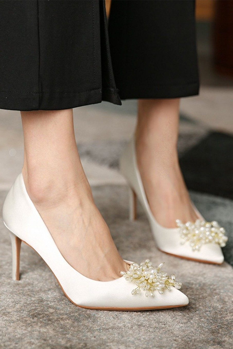 Accessories HELLYMOON | Beaded Stiletto Pointy Heels White