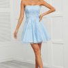 Special Occasion HELLYMOON | Blue Tulle Short Prom Dress With Appliques Light Blue