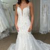 Wedding Dresses HELLYMOON | Mermaid Tulle Spaghetti Straps Long Wedding Dress With Appliques White