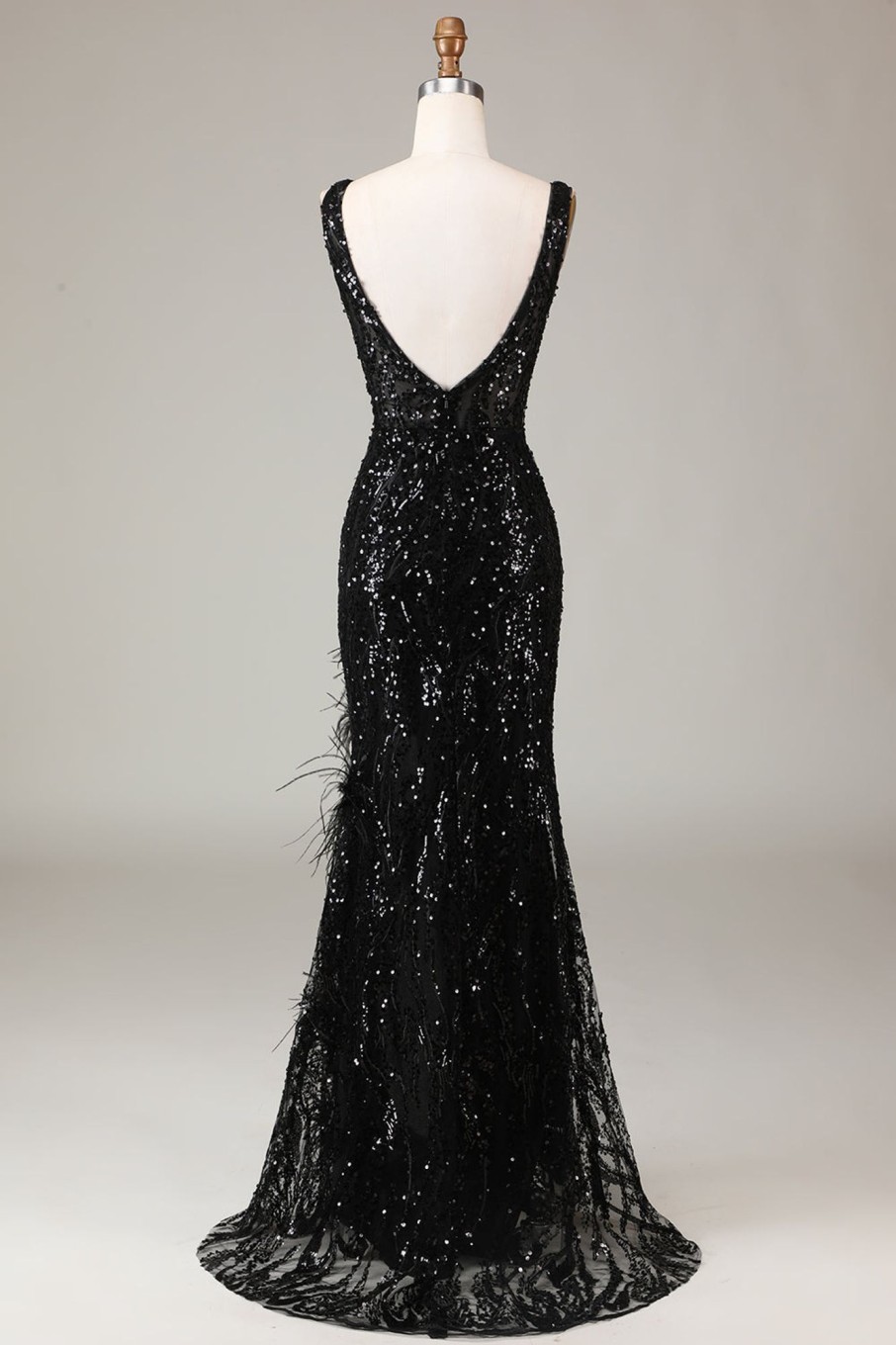 Prom Dresses HELLYMOON | Sparkly Depp V-Neck Mermaid Prom Dress With Feathers Black