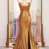 Prom Dresses HELLYMOON | Strapless Mermaid Corset Long Prom Dress With Slit Golden