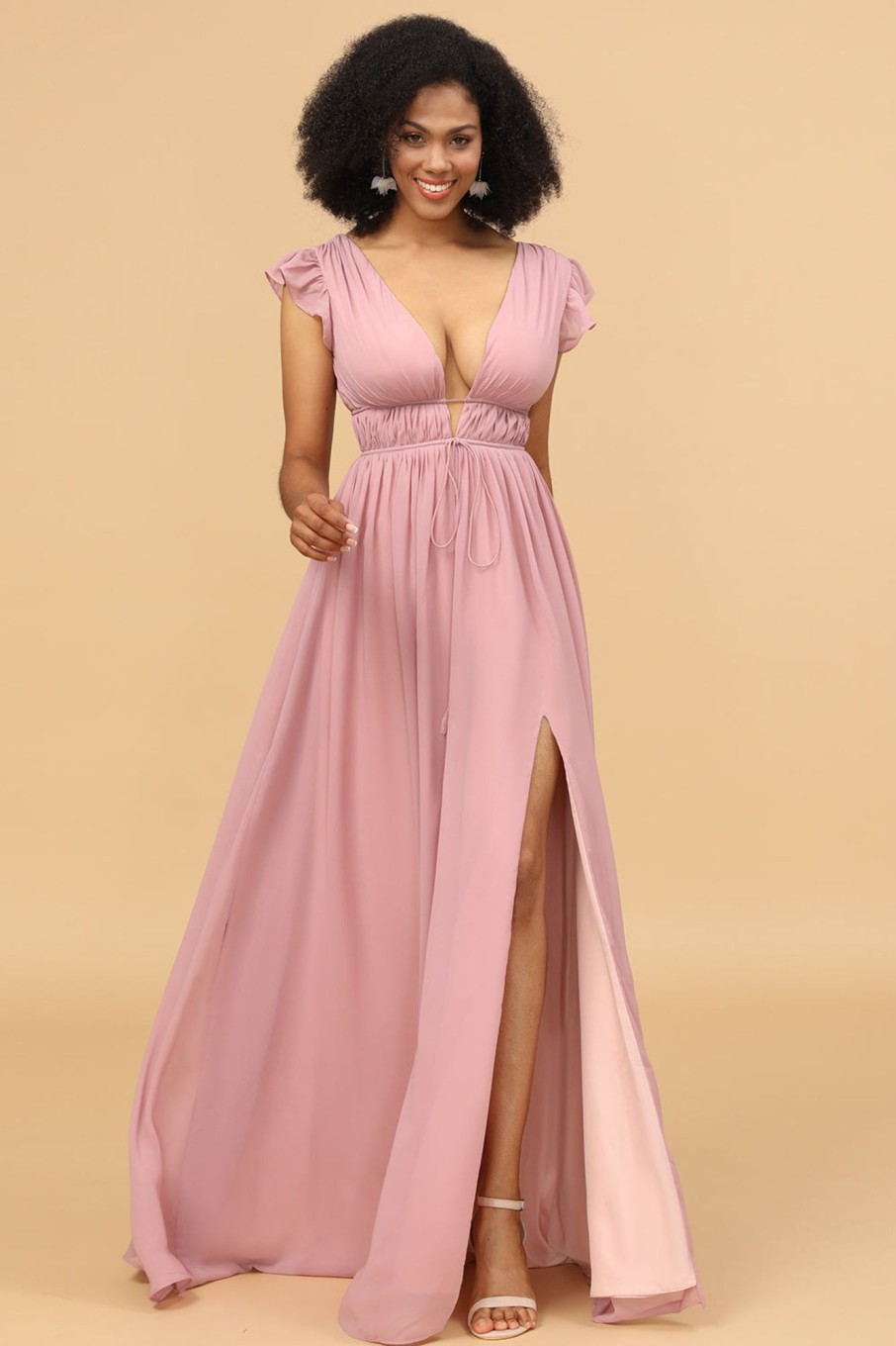 Partywear HELLYMOON | V-Neck Long Chiffon Bridesmaid Dress