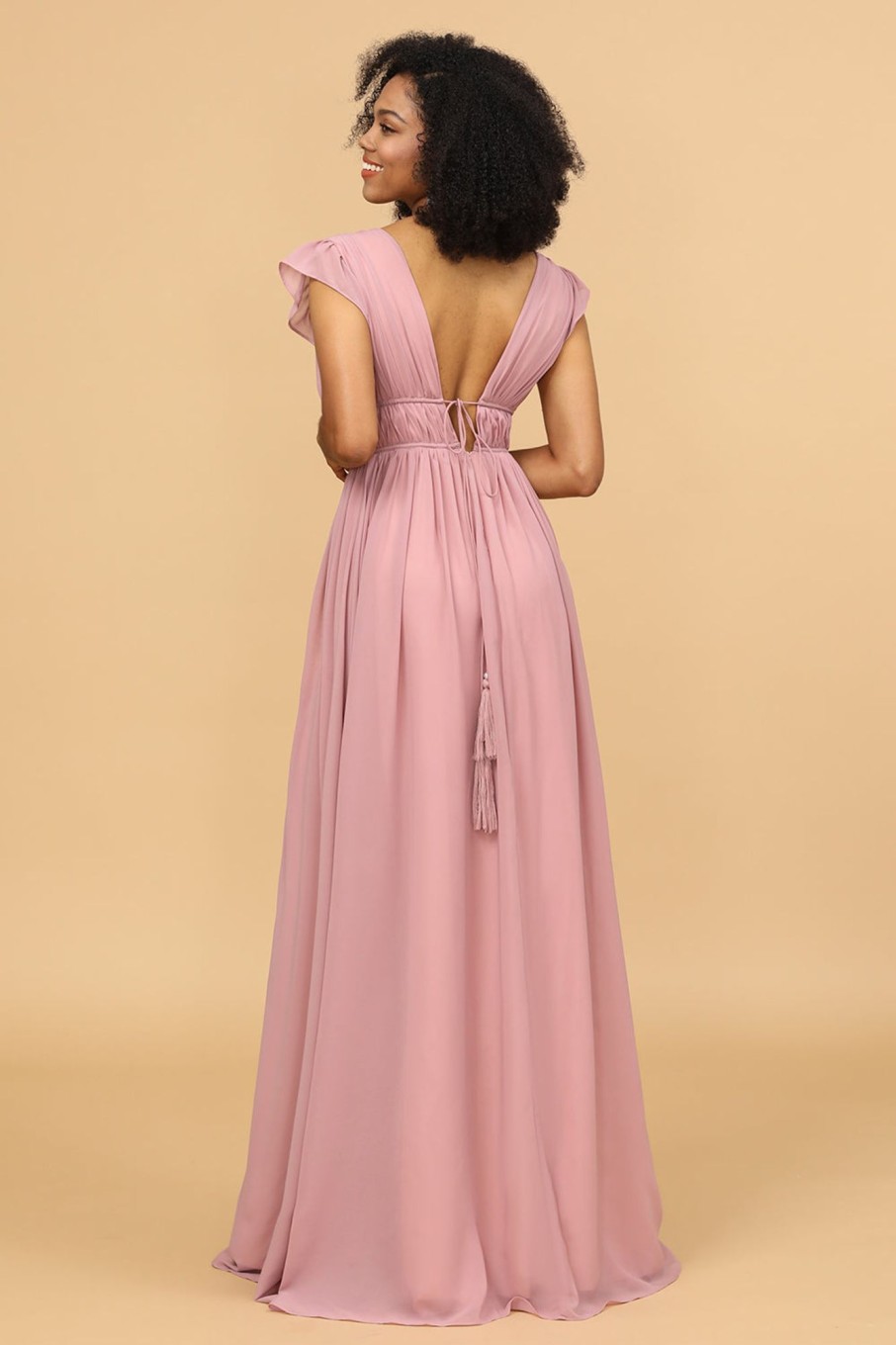 Partywear HELLYMOON | V-Neck Long Chiffon Bridesmaid Dress