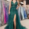 Prom Dresses HELLYMOON | Sequins Mermaid Prom Dress With Slit Dark Green