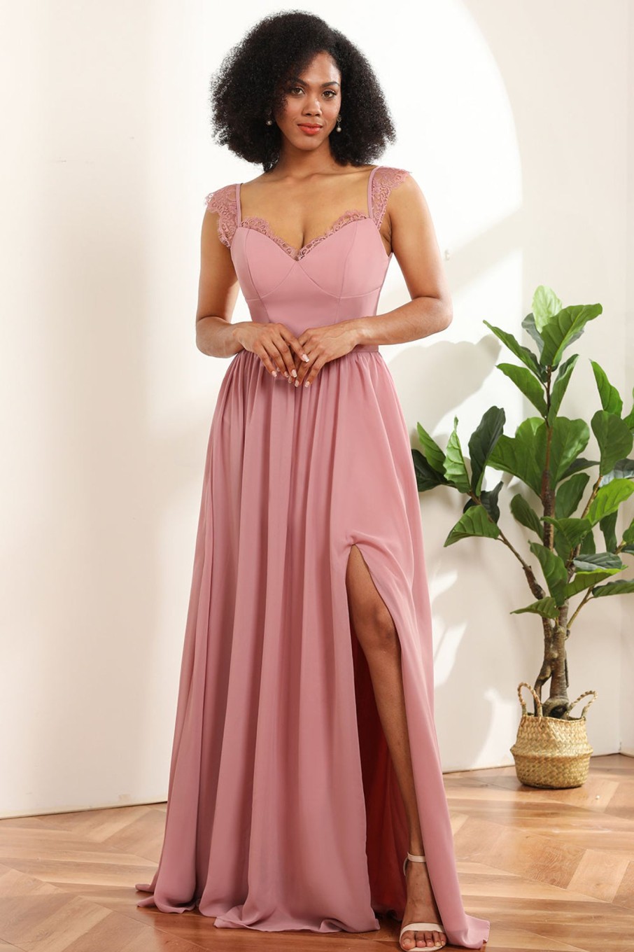 Partywear HELLYMOON | Long Chiffon Bridesmaid Dress With Lace