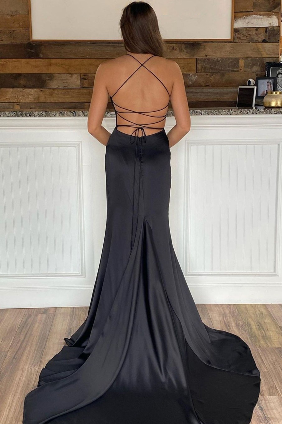 Prom Dresses HELLYMOON | Lace-Up Back Mermaid Prom Dress With Slit Black