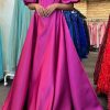 Prom Dresses HELLYMOON | Detachable Sleeves Strapless Satin Prom Dress Hot Pink