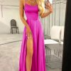 Prom Dresses HELLYMOON | Halter Backless A Line Satin Prom Dress With Slit