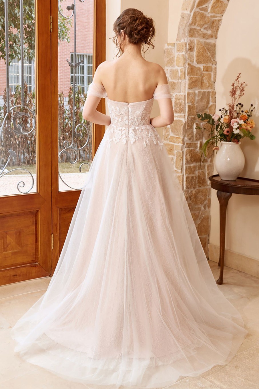 Wedding Dresses HELLYMOON | Appliques Tulle Halter Wedding Dress White