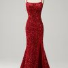 Special Occasion HELLYMOON | Fringes Sequin Mermaid Prom Dress With Slit Red