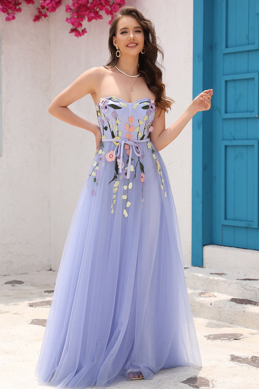 Prom Dresses HELLYMOON | A Line Strapless Princess Prom Dress With Appliques Lavender