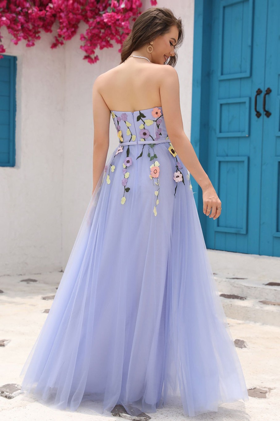 Prom Dresses HELLYMOON | A Line Strapless Princess Prom Dress With Appliques Lavender