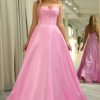 Prom Dresses HELLYMOON | A Line Spaghetti Straps Long Corset Prom Dress Pink