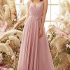 Partywear HELLYMOON | Blush V Neck Long Chiffon Bridesmaid Dress