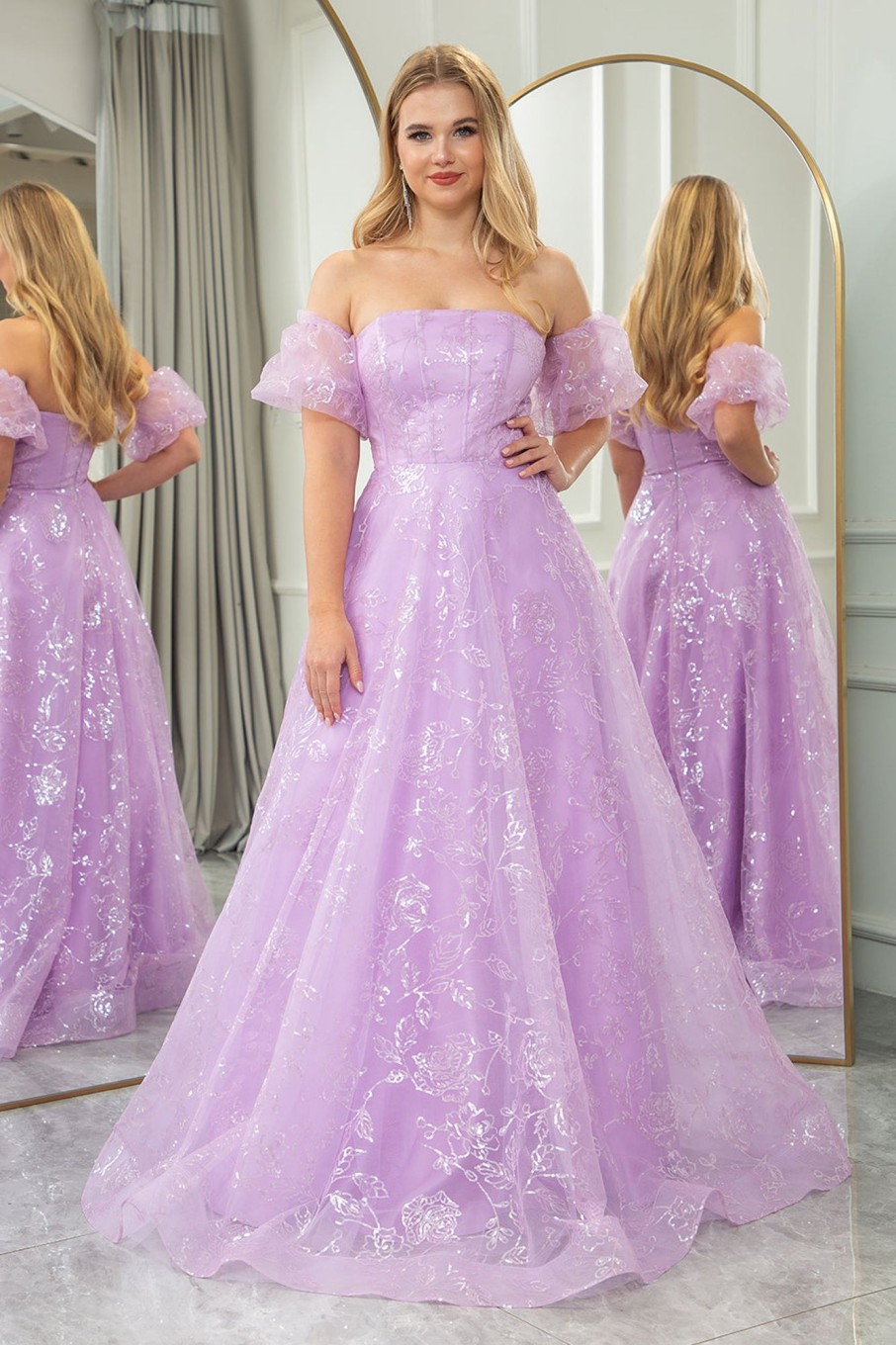 Prom Dresses HELLYMOON | A Line Strapless Long Corset Prom Dress Lilac