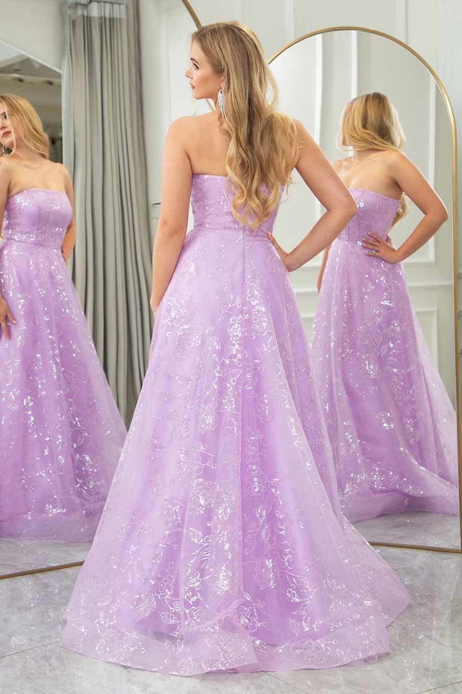 Prom Dresses HELLYMOON | A Line Strapless Long Corset Prom Dress Lilac