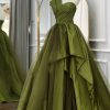 Special Occasion HELLYMOON | A Line Asymmetrical Straples Long Prom Dress With Ruffles Green