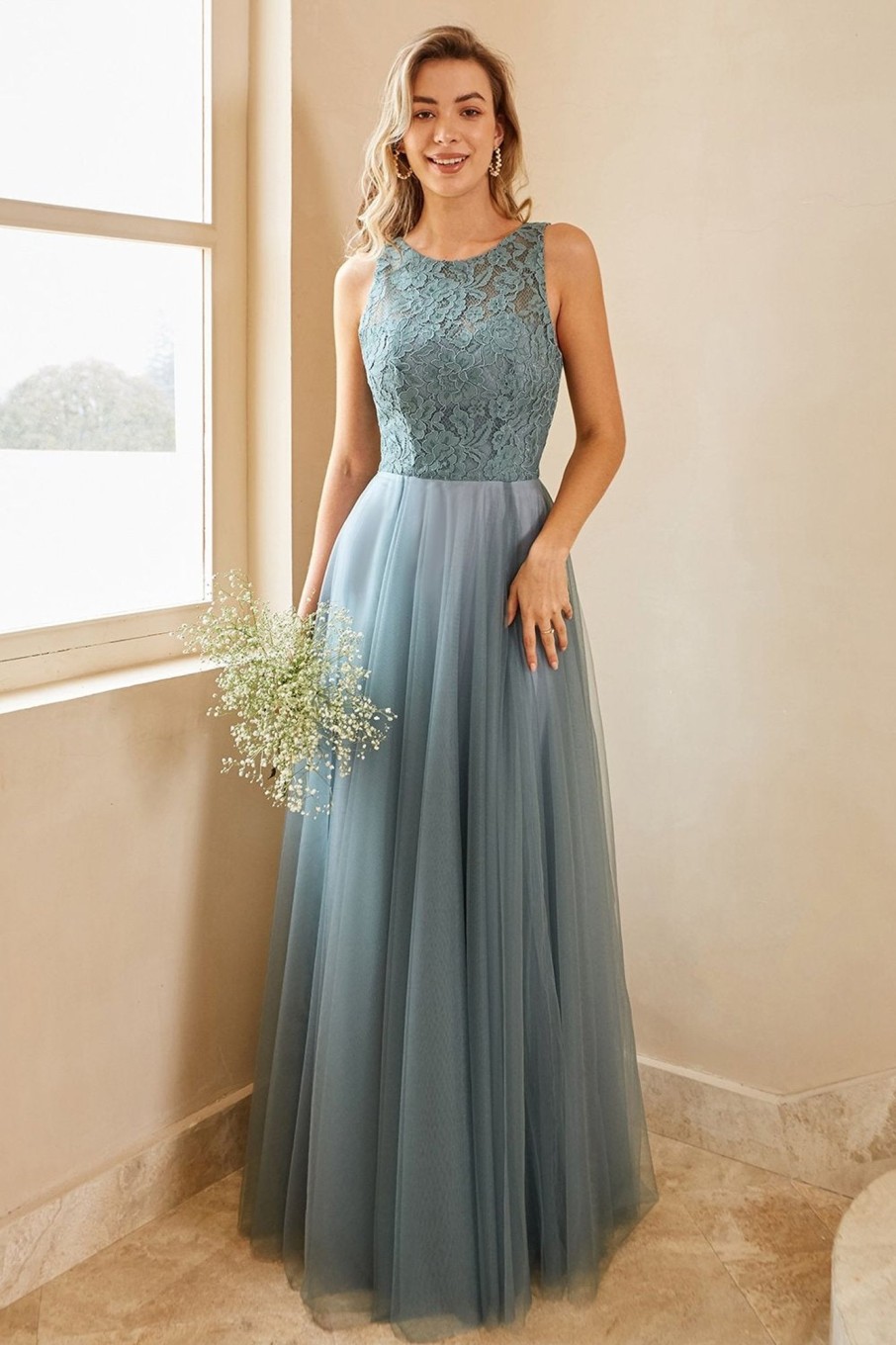 Partywear HELLYMOON | Tulle Bridesmaid Dress With Lace Grey Blue