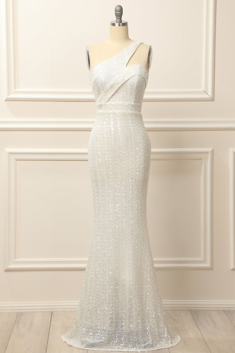 Special Occasion HELLYMOON | Mermaid One Shoulder Sequins Long Prom Dress White