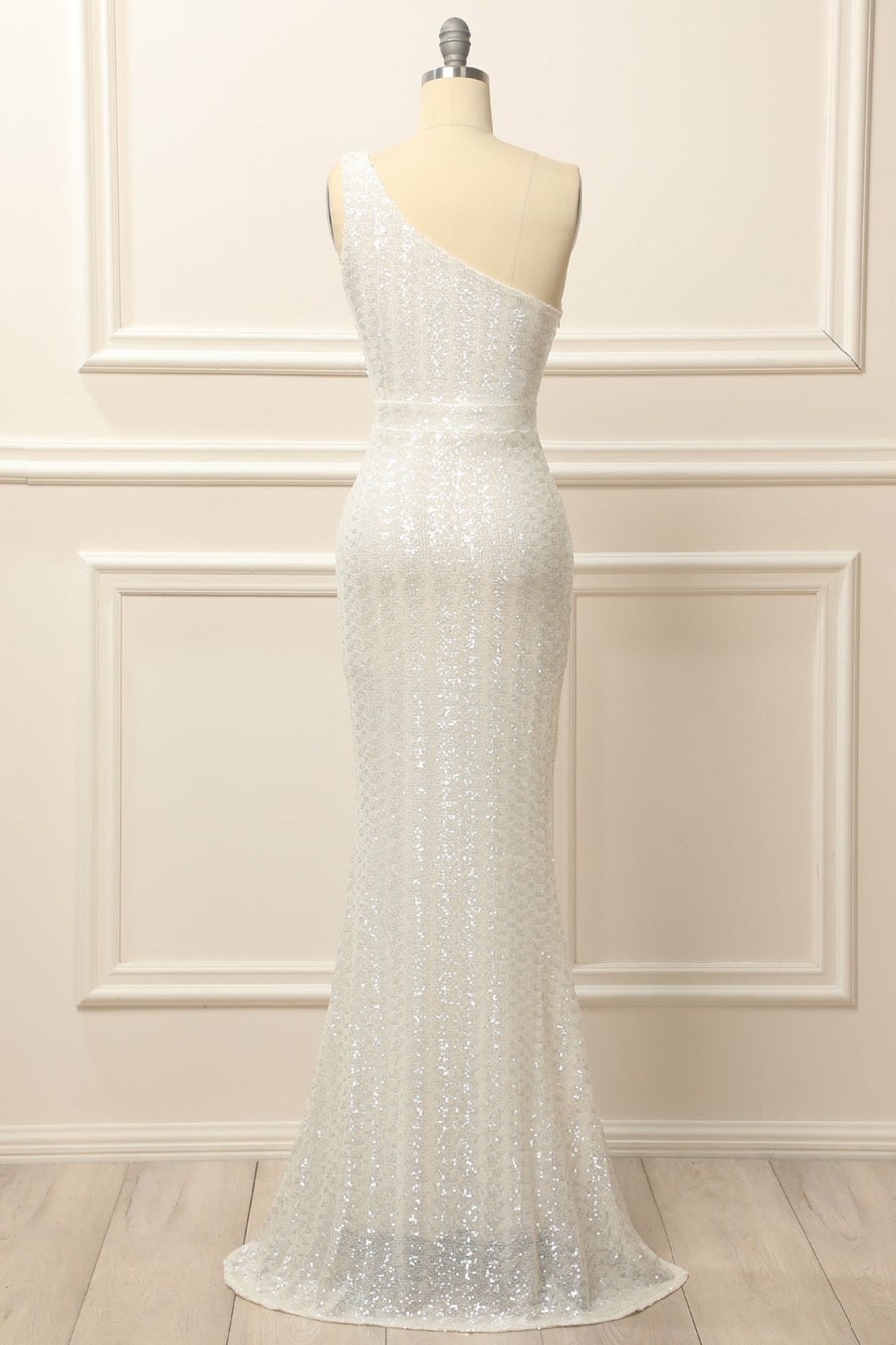 Special Occasion HELLYMOON | Mermaid One Shoulder Sequins Long Prom Dress White