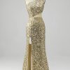 Prom Dresses HELLYMOON | One Shoulder Fringe Sequin Prom Dress With Slit Golden