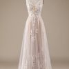 Wedding Dresses HELLYMOON | V-Neck Backless Tulle Wedding Dress With Lace Champagne