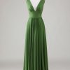 Partywear HELLYMOON | Deep V-Neck Sleeveless Long Bridesmaid Dress