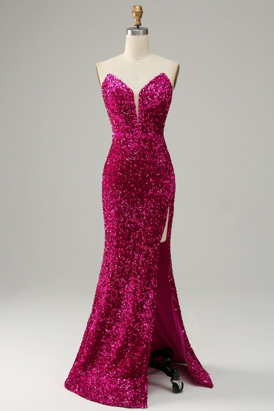 Special Occasion HELLYMOON | Strapless Sequin Prom Dress With Slit Hot Pink