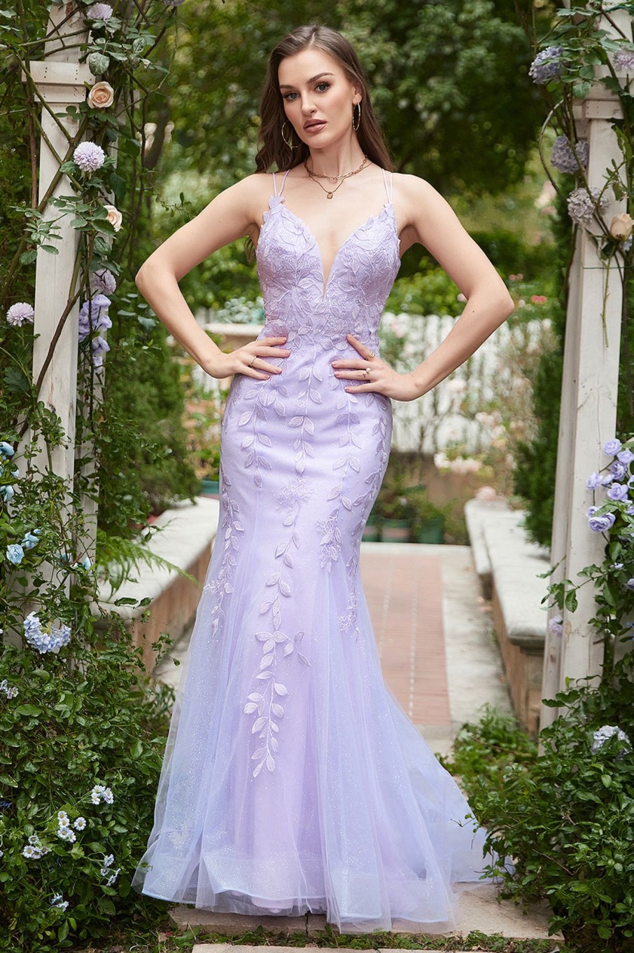 Special Occasion HELLYMOON | Mermaid Spaghetti Straps Purple Prom Dress With Appliques Lavender