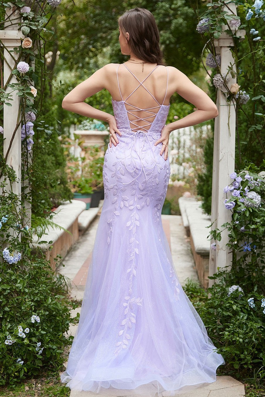 Special Occasion HELLYMOON | Mermaid Spaghetti Straps Purple Prom Dress With Appliques Lavender