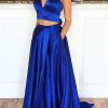 Special Occasion HELLYMOON | Satin A-Line Prom Dress With Pockets Royal Blue