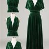 Partywear HELLYMOON | Covertible Wear Velvet Long Bridesmaid Dress Dark Green