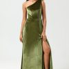 Partywear HELLYMOON | One Shoulder A Line Velvet Bridesmaid Dress With Slit Green