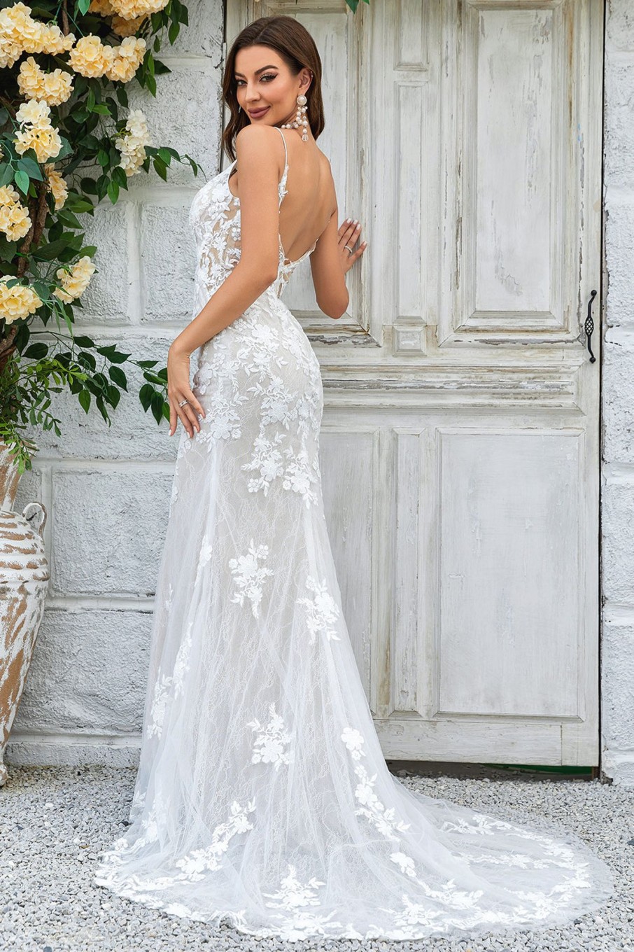 Wedding Dresses HELLYMOON | Mermaid Lace Long Wedding Dress Ivory