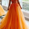 Prom Dresses HELLYMOON | Tulle Princess Prom Dress With Appliques Orange