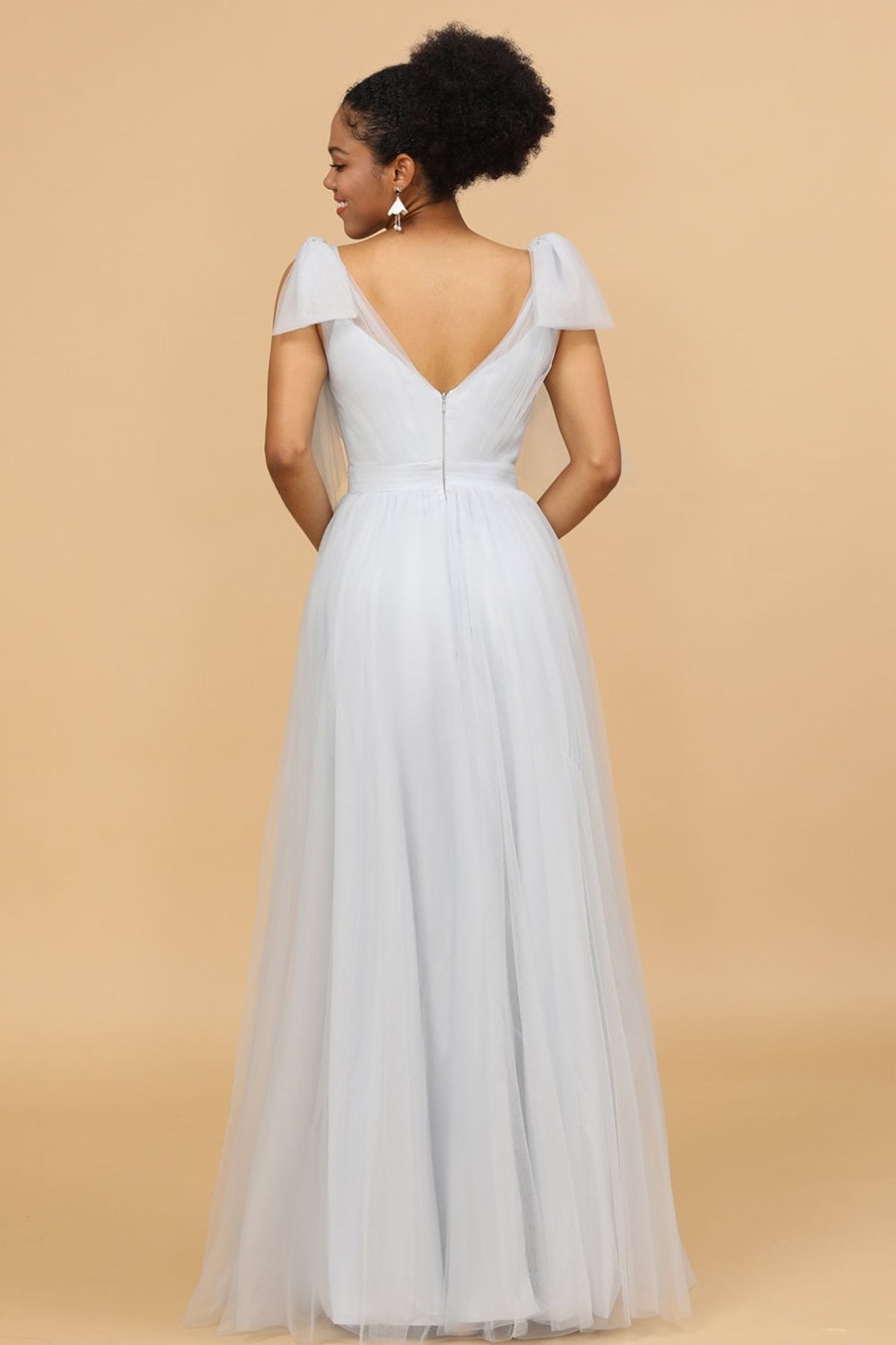 Partywear HELLYMOON | Tulle V-Neck A-Line Bridesmaid Dress Grey