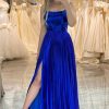 Prom Dresses HELLYMOON | Sparkly A-Line Spaghetti Straps Lace-Up Back Prom Dress With Slit Royal Blue