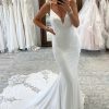 Wedding Dresses HELLYMOON | Spaghetti Straps Long Mermaid Boho Wedding Dress With Lace White